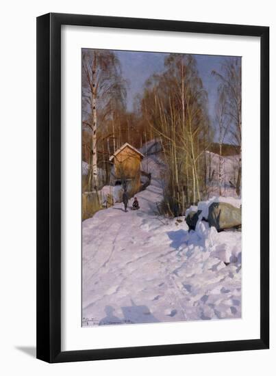 A Winter Landscape with Children Sledging-Peder Mork Monsted-Framed Giclee Print