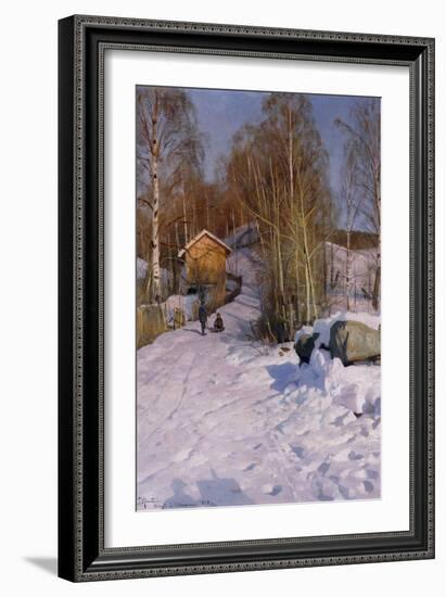 A Winter Landscape with Children Sledging-Peder Mork Monsted-Framed Giclee Print