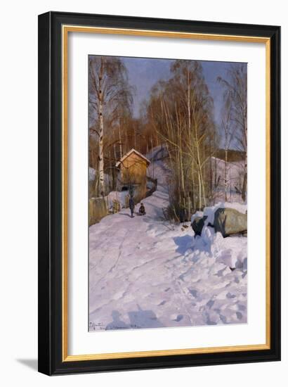 A Winter Landscape with Children Sledging-Peder Mork Monsted-Framed Giclee Print