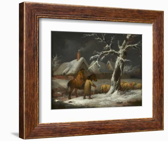 A Winter Landscape with Figures and their Sheep on a Track (Oil on Panel)-George Morland-Framed Giclee Print