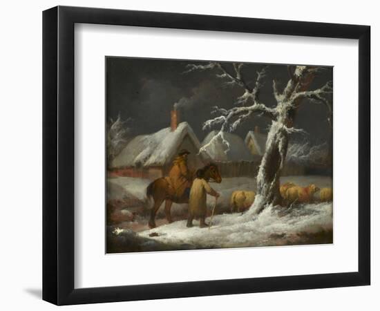A Winter Landscape with Figures and their Sheep on a Track (Oil on Panel)-George Morland-Framed Giclee Print