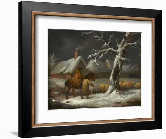 A Winter Landscape with Figures and their Sheep on a Track (Oil on Panel)-George Morland-Framed Giclee Print