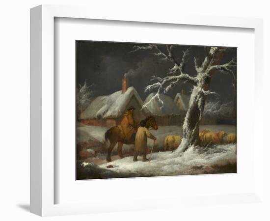 A Winter Landscape with Figures and their Sheep on a Track (Oil on Panel)-George Morland-Framed Giclee Print