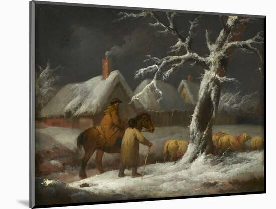 A Winter Landscape with Figures and their Sheep on a Track (Oil on Panel)-George Morland-Mounted Giclee Print