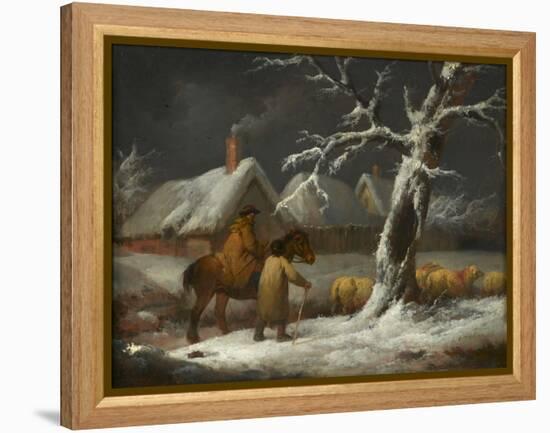 A Winter Landscape with Figures and their Sheep on a Track (Oil on Panel)-George Morland-Framed Premier Image Canvas