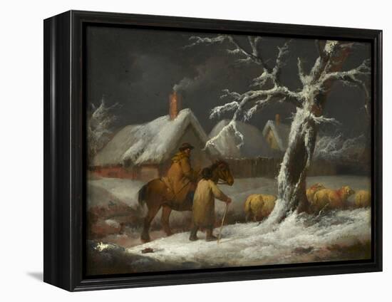 A Winter Landscape with Figures and their Sheep on a Track (Oil on Panel)-George Morland-Framed Premier Image Canvas