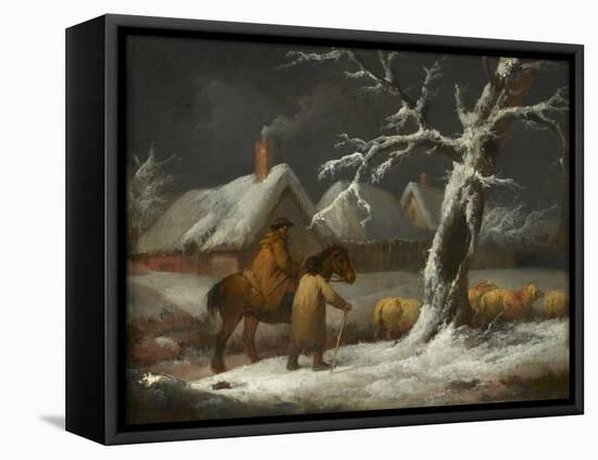 A Winter Landscape with Figures and their Sheep on a Track (Oil on Panel)-George Morland-Framed Premier Image Canvas