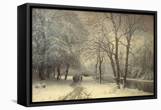 A Winter Landscape with Horses and Carts by a River, 1882-Anders Andersen-Lundby-Framed Premier Image Canvas