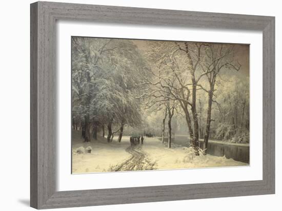 A Winter Landscape with Horses and Carts by a River, 1882-Anders Andersen-Lundby-Framed Giclee Print