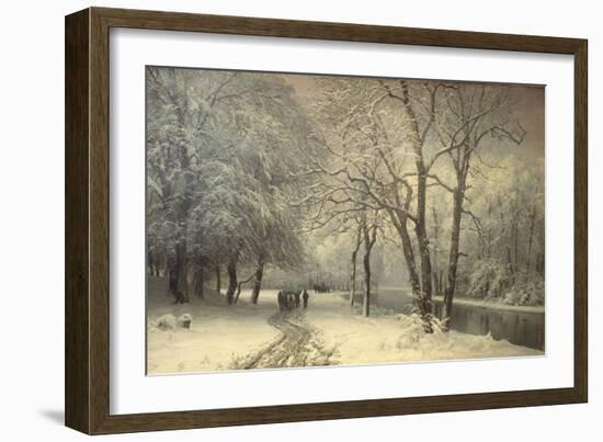 A Winter Landscape with Horses and Carts by a River, 1882-Anders Andersen-Lundby-Framed Giclee Print