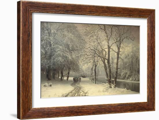 A Winter Landscape with Horses and Carts by a River, 1882-Anders Andersen-Lundby-Framed Giclee Print