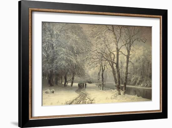 A Winter Landscape with Horses and Carts by a River, 1882-Anders Andersen-Lundby-Framed Giclee Print