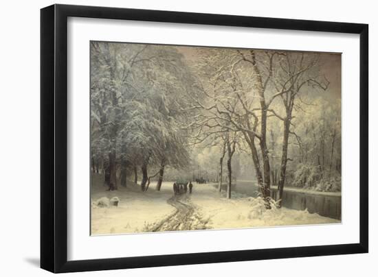 A Winter Landscape with Horses and Carts by a River, 1882-Anders Andersen-Lundby-Framed Giclee Print