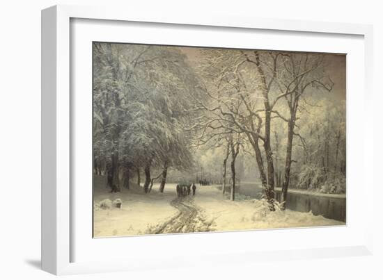 A Winter Landscape with Horses and Carts by a River, 1882-Anders Andersen-Lundby-Framed Giclee Print