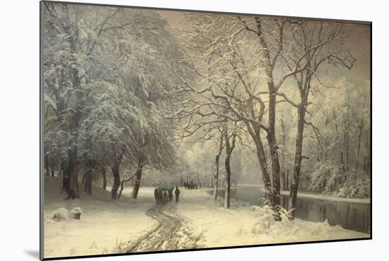 A Winter Landscape with Horses and Carts by a River, 1882-Anders Andersen-Lundby-Mounted Giclee Print