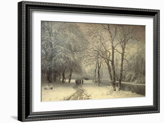 A Winter Landscape with Horses and Carts by a River, 1882-Anders Andersen-Lundby-Framed Giclee Print