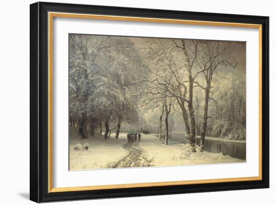 A Winter Landscape with Horses and Carts by a River, 1882-Anders Andersen-Lundby-Framed Giclee Print
