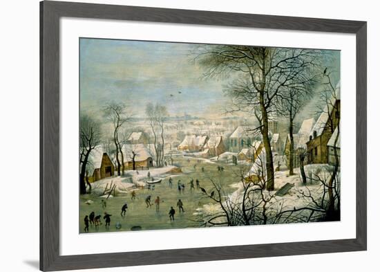 A Winter Landscape with Skaters and a Bird Trap-Pieter Brueghel the Younger-Framed Art Print