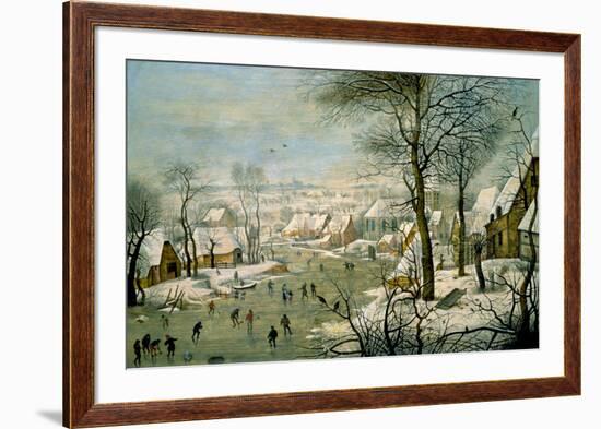 A Winter Landscape with Skaters and a Bird Trap-Pieter Brueghel the Younger-Framed Art Print