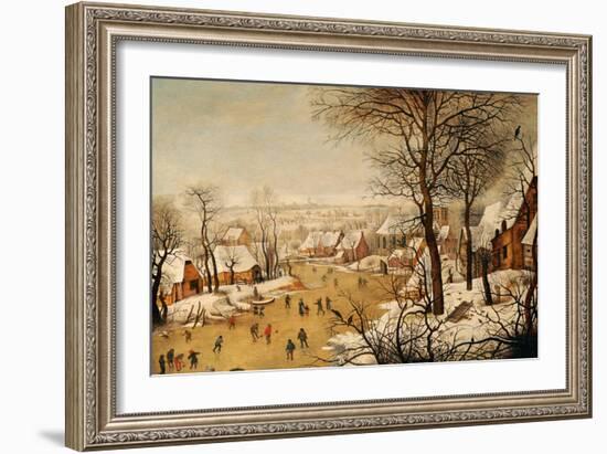 A Winter Landscape with Skaters and a Bird Trap-Pieter Bruegel the Elder-Framed Giclee Print