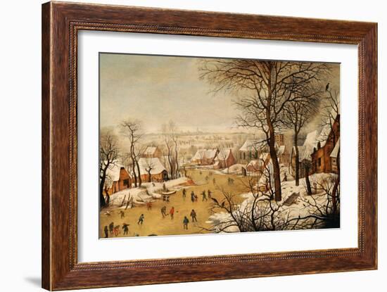 A Winter Landscape with Skaters and a Bird Trap-Pieter Bruegel the Elder-Framed Giclee Print