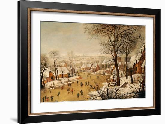 A Winter Landscape with Skaters and a Bird Trap-Pieter Bruegel the Elder-Framed Giclee Print