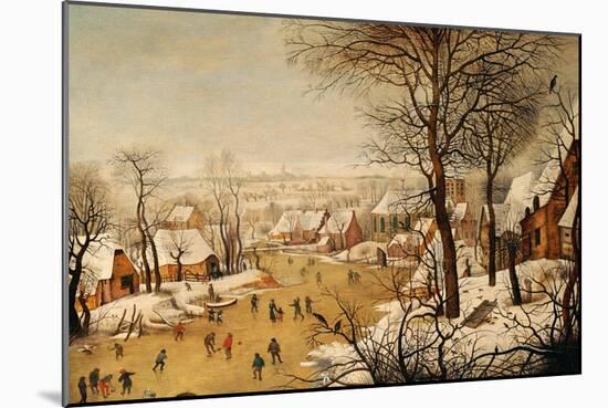 A Winter Landscape with Skaters and a Bird Trap-Pieter Bruegel the Elder-Mounted Giclee Print