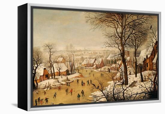 A Winter Landscape with Skaters and a Bird Trap-Pieter Bruegel the Elder-Framed Premier Image Canvas