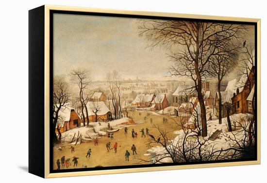 A Winter Landscape with Skaters and a Bird Trap-Pieter Bruegel the Elder-Framed Premier Image Canvas