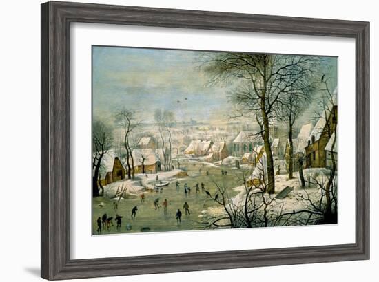 A Winter Landscape with Skaters and a Bird Trap-Pieter Brueghel the Younger-Framed Art Print