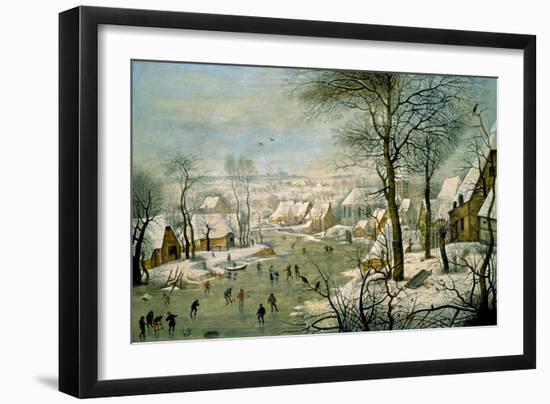 A Winter Landscape with Skaters and a Bird Trap-Pieter Brueghel the Younger-Framed Art Print