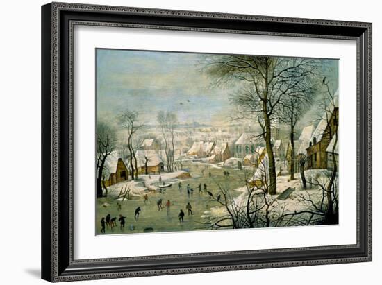 A Winter Landscape with Skaters and a Bird Trap-Pieter Brueghel the Younger-Framed Art Print