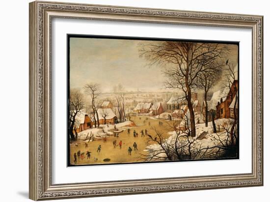 A Winter Landscape with Skaters and a Bird Trap-Pieter Brueghel the Younger-Framed Giclee Print