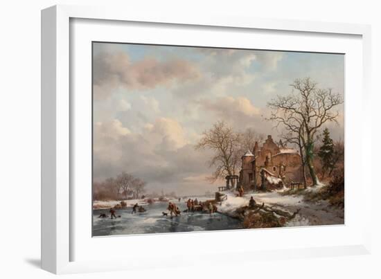 A Winter Landscape with Skaters on a Frozen River, 1862 (Oil on Canvas)-Frederick Marianus Kruseman-Framed Giclee Print