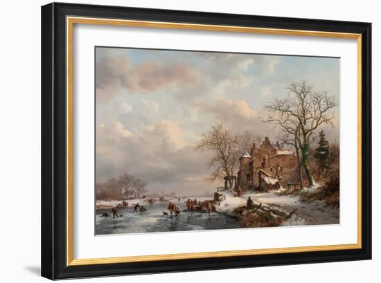 A Winter Landscape with Skaters on a Frozen River, 1862 (Oil on Canvas)-Frederick Marianus Kruseman-Framed Giclee Print