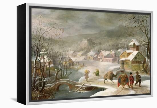 A Winter Landscape with Travellers on a Path-Denys van Alsloot-Framed Premier Image Canvas