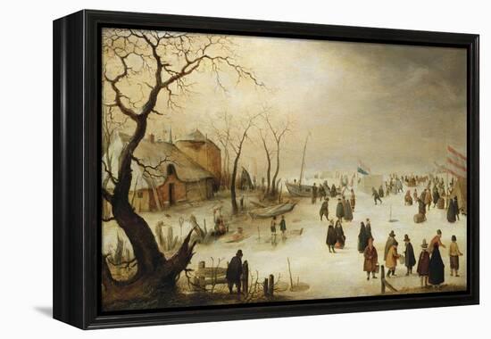 A Winter River Landscape with Figures on the Ice-Hendrik Avercamp-Framed Premier Image Canvas