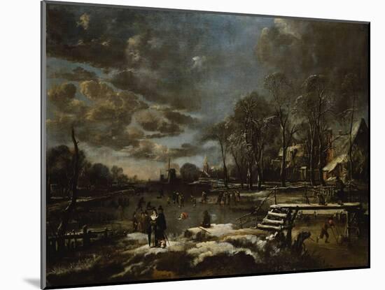 A Winter River Landscape with Figures Playing Golf and Skating-Jan Brueghel the Elder-Mounted Giclee Print