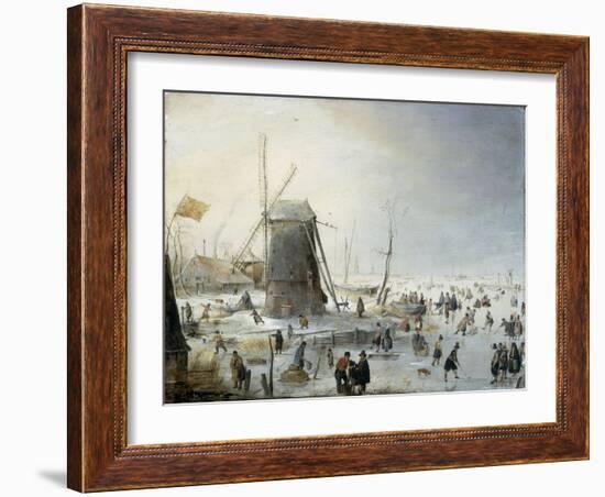 A Winter's Landscape with Skaters-Hendrik Avercamp-Framed Giclee Print