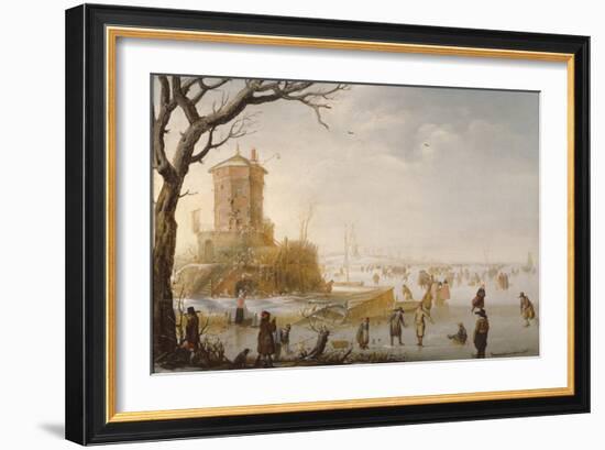 A Winter Scene with Figures on the Ice-Barent Avercamp-Framed Giclee Print