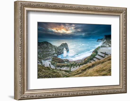 A Winter Sunset at Durdle Door on the Jurassic Coast, Dorset, England, United Kingdom, Europe-John Alexander-Framed Photographic Print