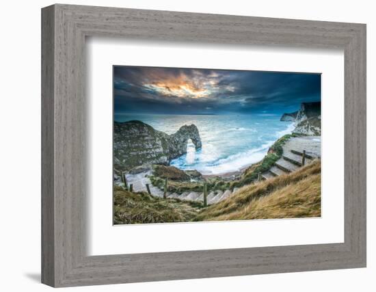 A Winter Sunset at Durdle Door on the Jurassic Coast, Dorset, England, United Kingdom, Europe-John Alexander-Framed Photographic Print