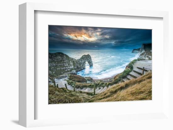 A Winter Sunset at Durdle Door on the Jurassic Coast, Dorset, England, United Kingdom, Europe-John Alexander-Framed Photographic Print