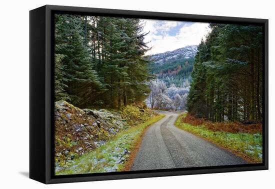 A winter view of a winding road through a wooded valley in the Ardnamurchan Peninsula, the Scottish-Peter Watson-Framed Premier Image Canvas