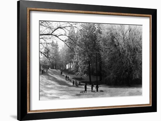 A Winter View of Manito Park - Spokane, WA-Lantern Press-Framed Art Print