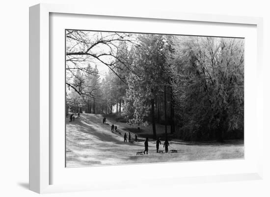 A Winter View of Manito Park - Spokane, WA-Lantern Press-Framed Art Print