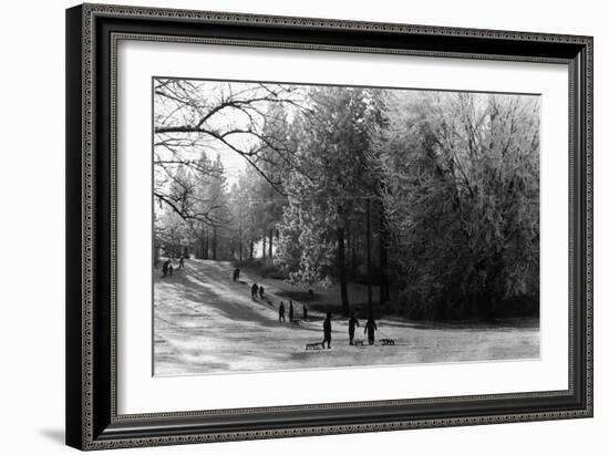 A Winter View of Manito Park - Spokane, WA-Lantern Press-Framed Art Print