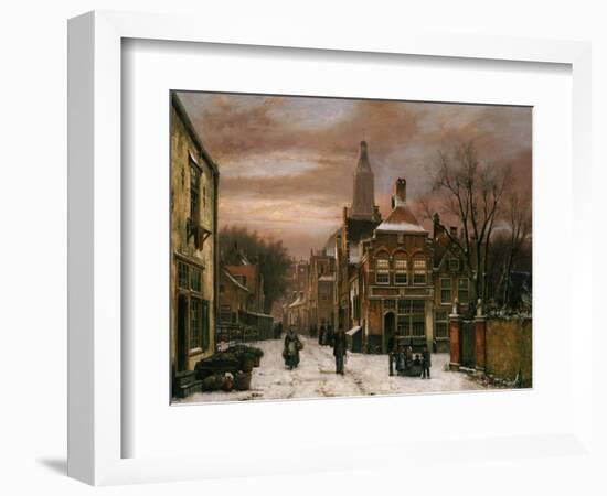 A Wintery Scene: a Dutch Street with Numerous Figures-Willem Koekkoek-Framed Giclee Print