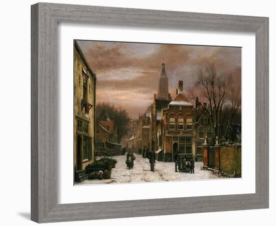 A Wintery Scene: a Dutch Street with Numerous Figures-Willem Koekkoek-Framed Giclee Print