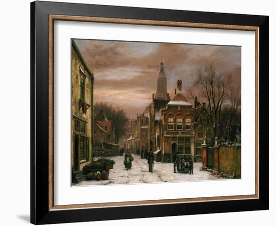 A Wintery Scene: a Dutch Street with Numerous Figures-Willem Koekkoek-Framed Giclee Print